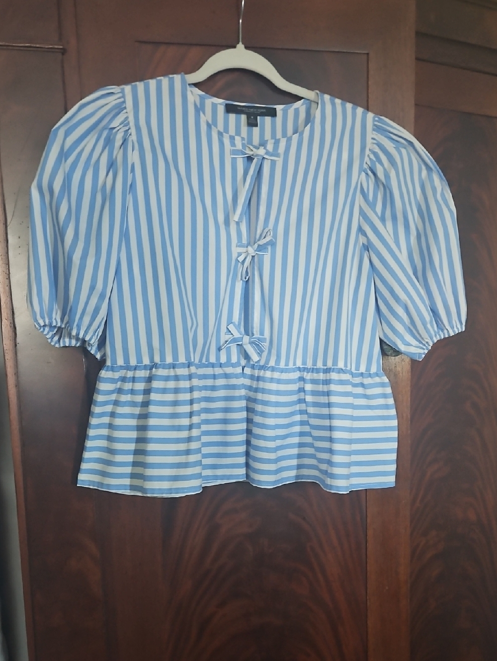 Marc New York Blue and White Striped Peplum Blouse
